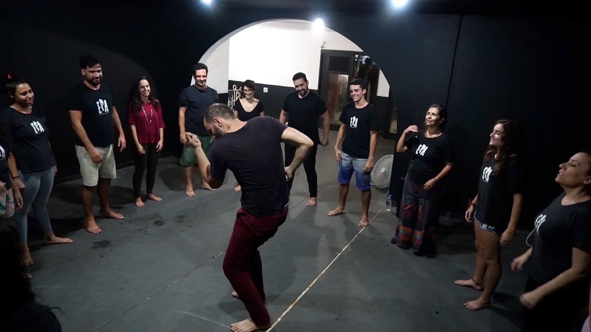 Students exploring movement together in a Theatersong workshop